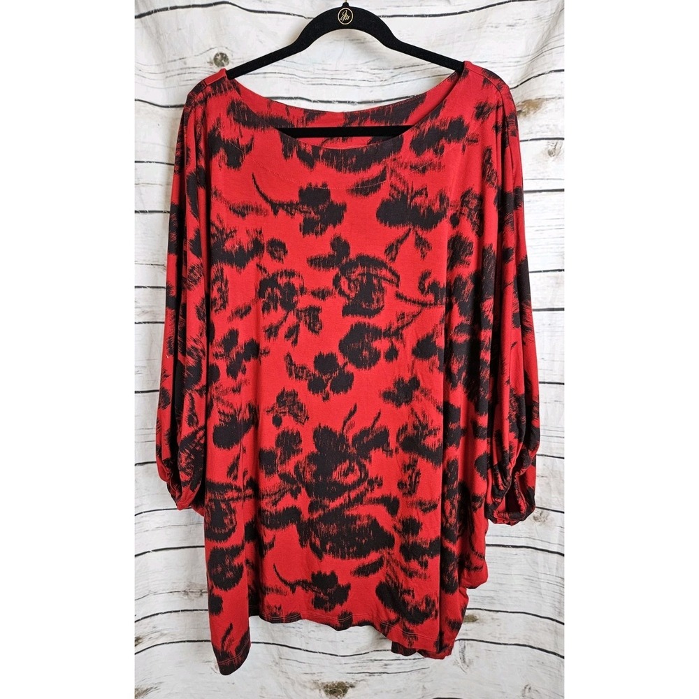 Bryn Walker Red Wilder Floral Tunic Top XL Dolman Batwing Siro Rayon 3/4 Sleeves